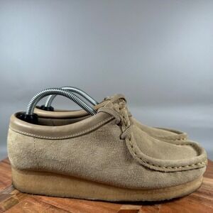 Clarks Wallabee Womens 6.5 M Tan Suede Moc Toe Lace Up Crepe Sole Shoes